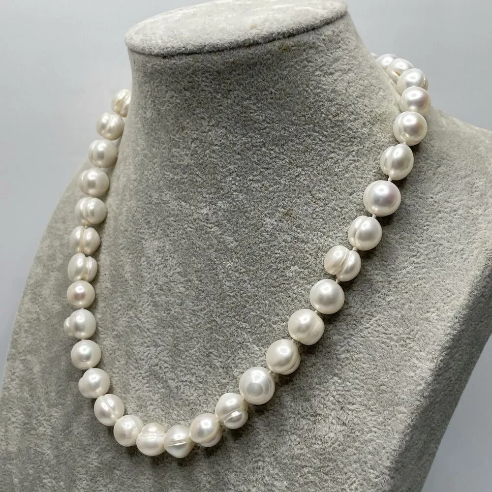 Stunning Large Freshwater Pearl Beaded Knotted Necklace Sterling Silver Clasp